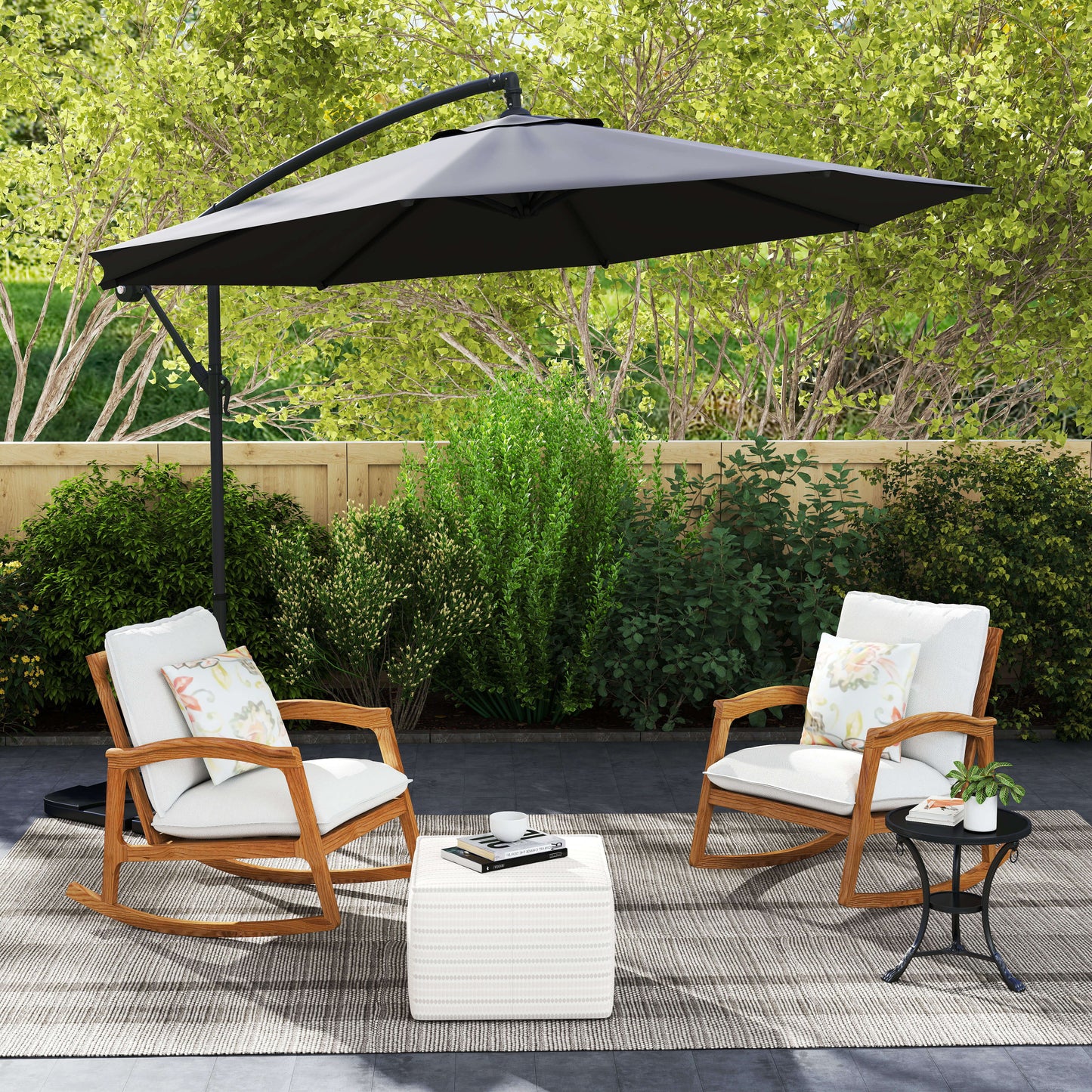 Outsunny 3(m) Garden Banana Parasol Cantilever Umbrella with Crank Handle, Cross Base, Weights and Cover for Outdoor, Hanging Sun Shade, Black