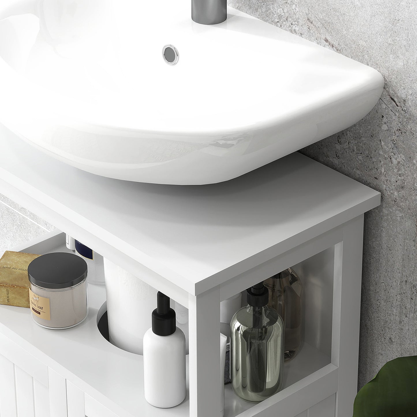 kleankin Pedestal Under Sink Cabinet with Double Doors, Modern Bathroom Vanity Storage Unit with Shelves, White