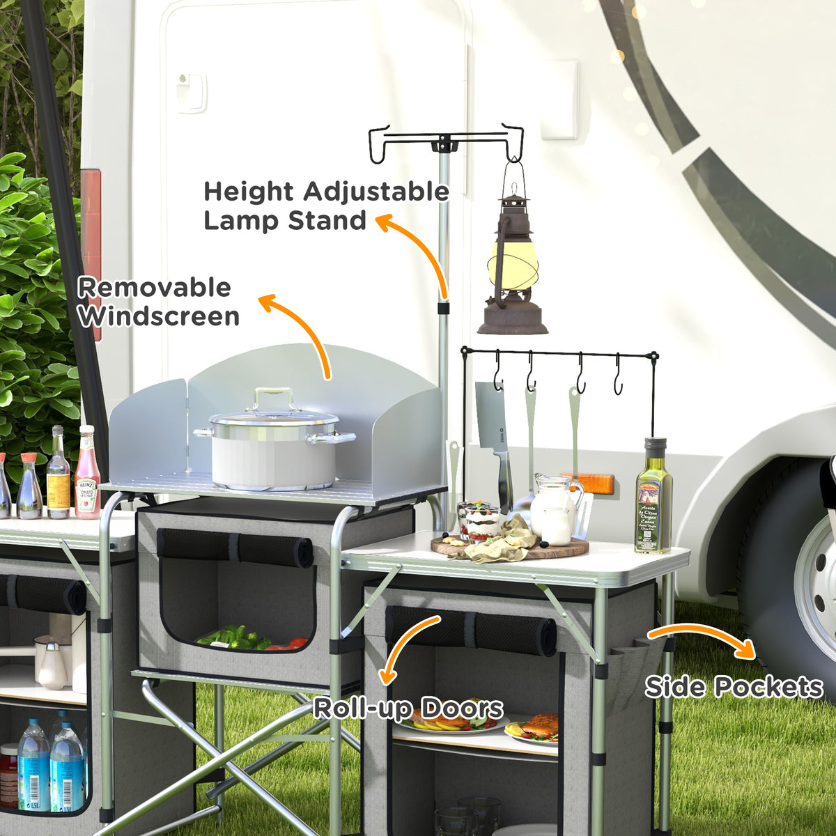 Outsunny Multi-Storage Portable Camping Kitchen in Grey