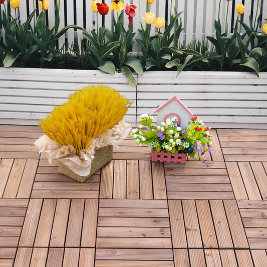Outsunny 27 Pcs Solid Wood Interlocking Decking Tiles in Brown