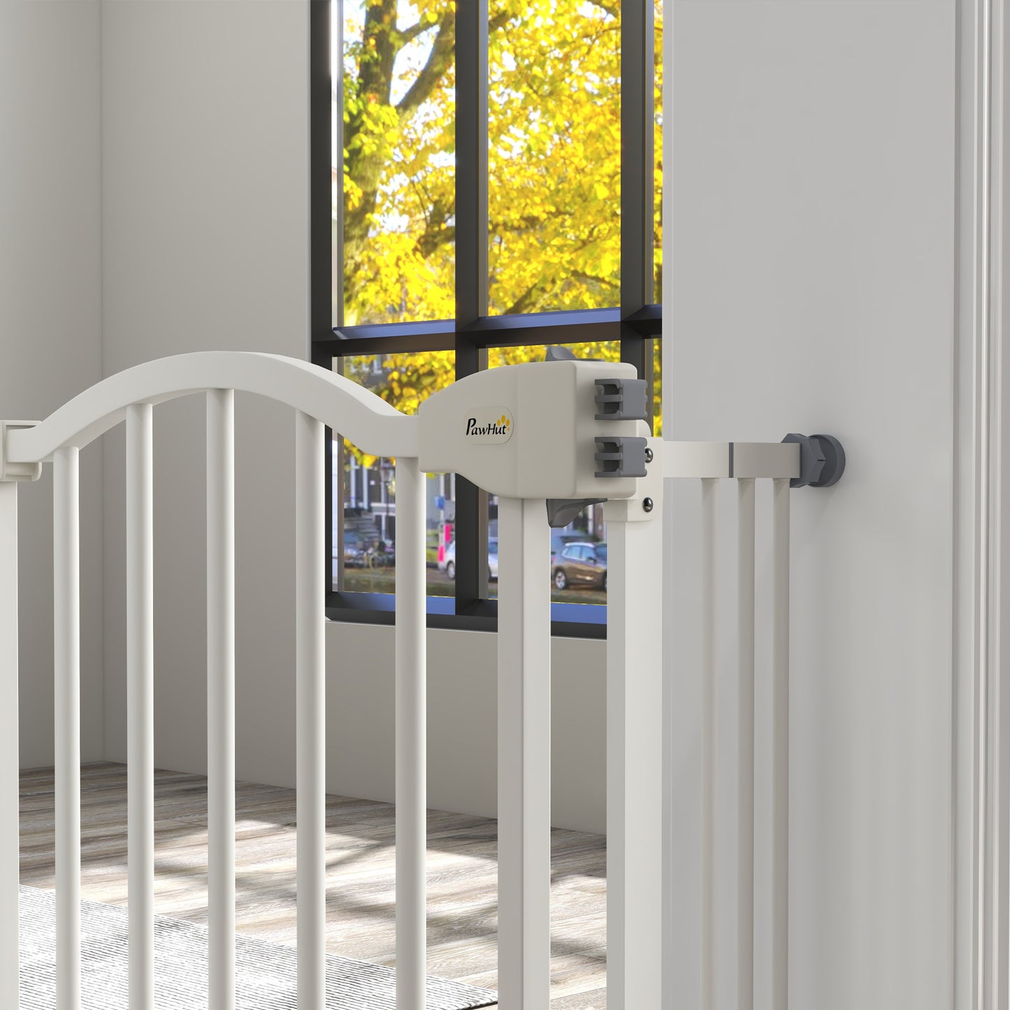 PawHut Metal 74-100cm Adjustable Pet Gate Safety Barrier w/ Auto-Close Door White