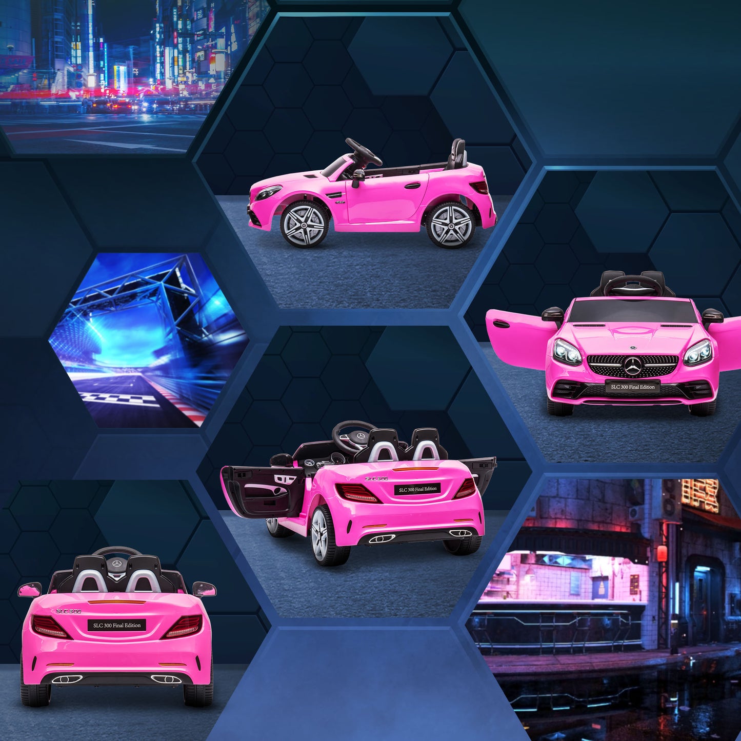 HOMCOM Benz SLC 300 Licensed 12V Kids Electric Ride On, with Music, Remote Control, LED Headlights, Horn, Pink