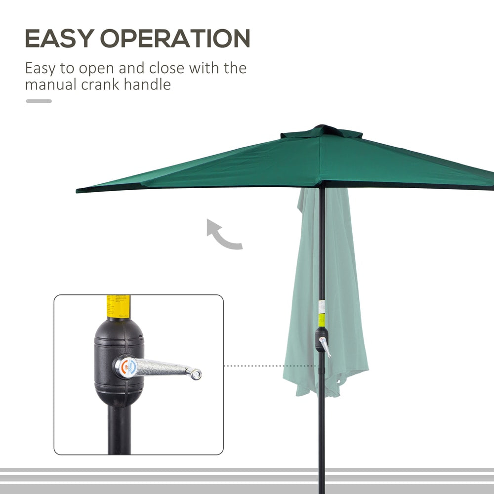 Outsunny 2.7m Garden Half Parasol in Green