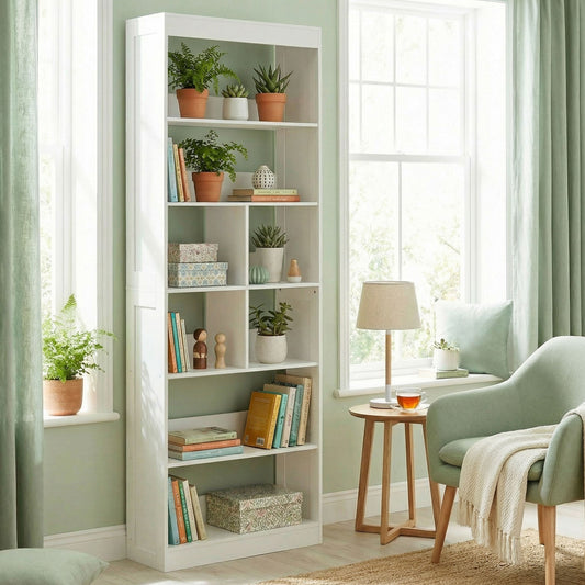 HOMCOM Bookcase, 6-Tier Bookshelf with Open Storage Shelves, Cubes, 180 cm Tall Display Shelf with Anti-Tipping Design, White