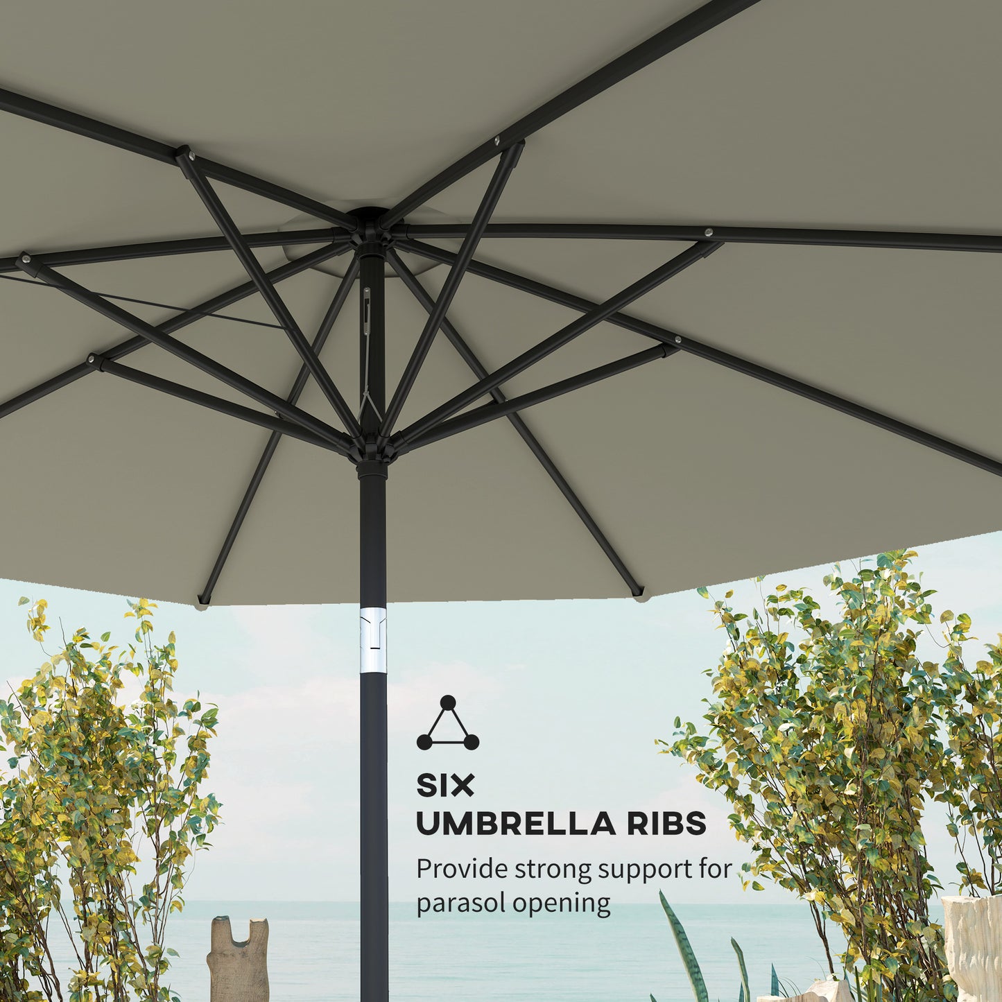 Outsunny 2.6M Garden Parasol Umbrella with Tilt and Crank, Outdoor Sun Parasol Sunshade Shelter with Aluminium Frame, Light Grey