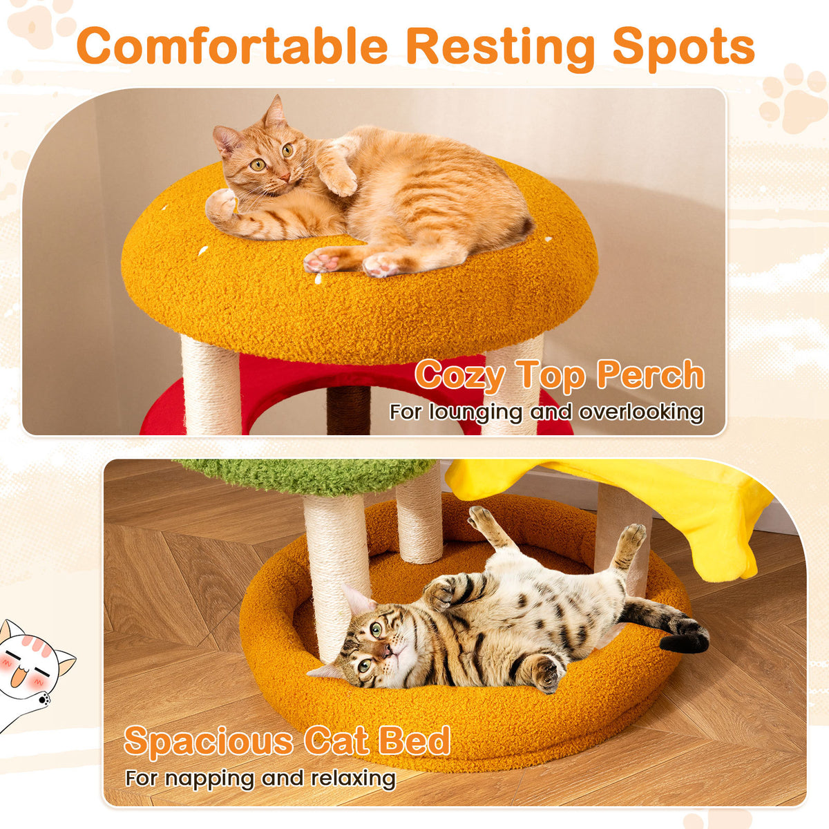 106 cm Modern Cat Tree with Padded Perch and Sisal Post for Indoor-Yellow
