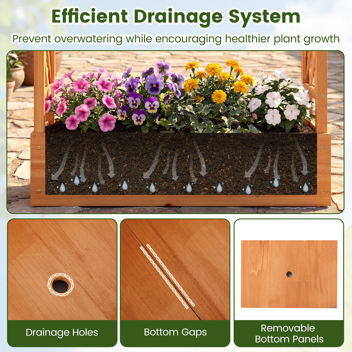 114cm Tall Wooden Raised Garden Bed with Side Trellis and Hanging Roof-Orange