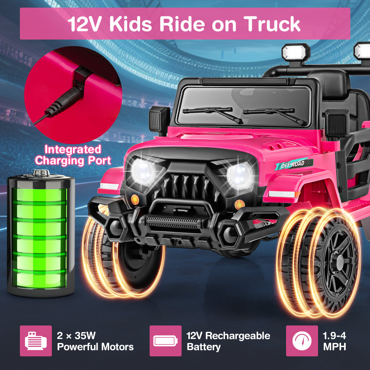 12V Kids Ride on Truck in Pink