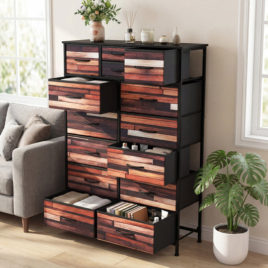 Tall storage chest with several drawers open showing contents