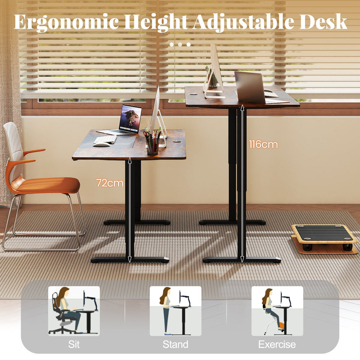 140 x 70 cm Height Adjustable Electric Standing Desk with Anti-Collision Design-Rustic Brown