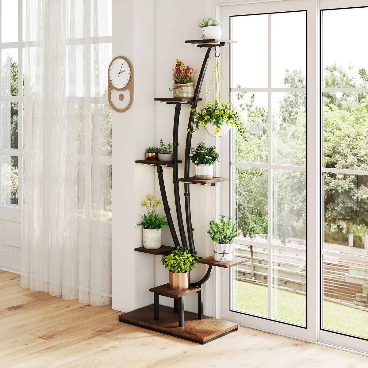 155CM Tall 8-Tier Corner Metal Plant Shelf for Multiple Plants-Brown