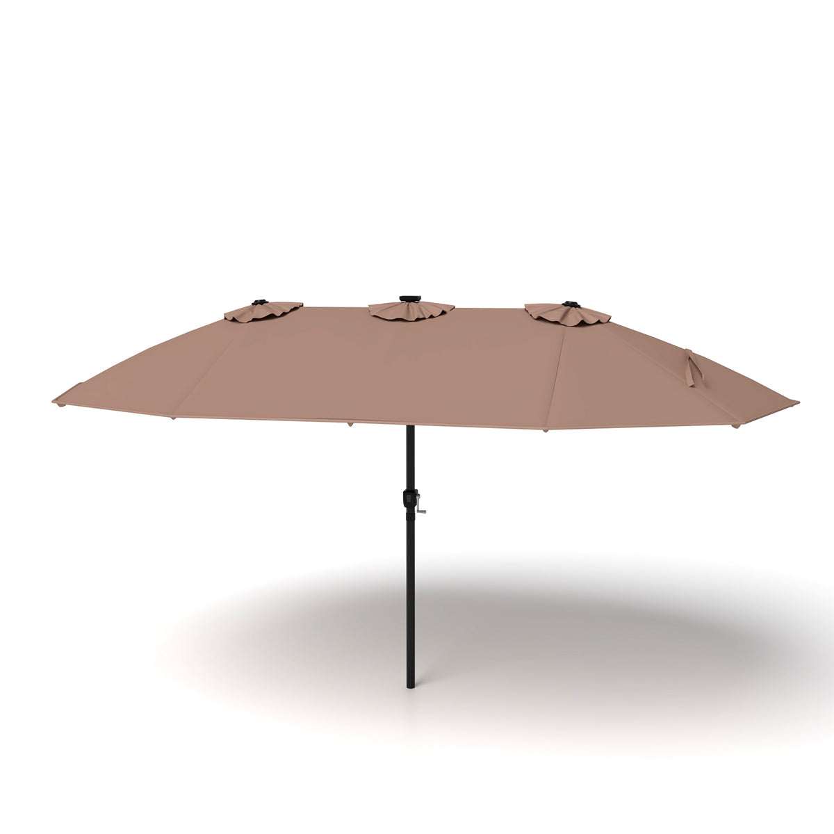 15ft Double-Sided Patio Umbrella with 144 Solar LED Lights Crank Handle No Base-Brown