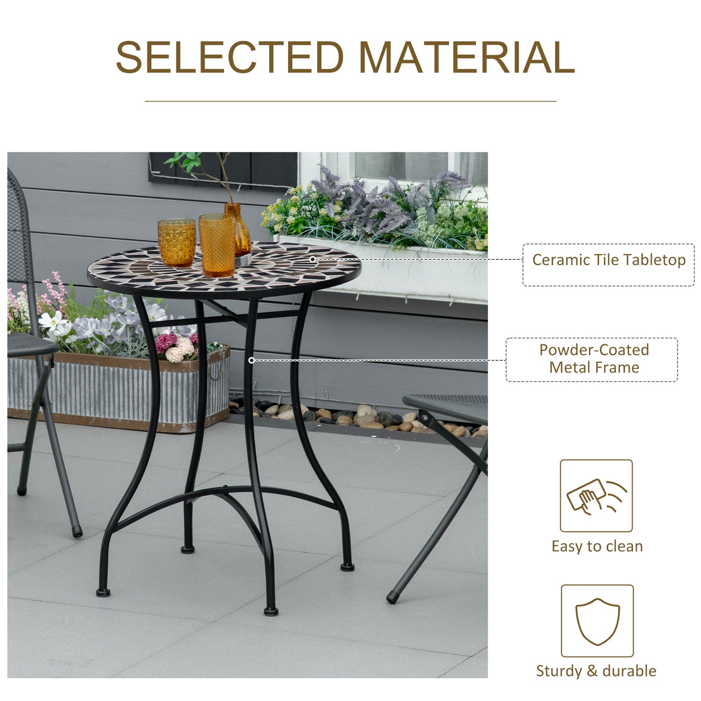 طاولة فناء خارجية من Outsunny Mosaic مقاس 60 سم - أسود