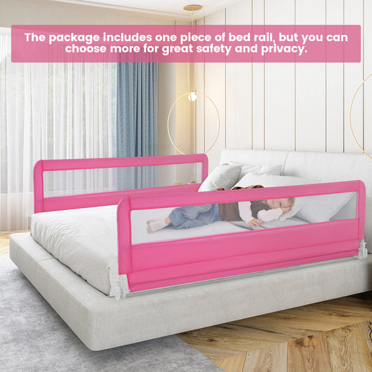 Pink bed rail guard installed on a double bed, showing two guards side by side