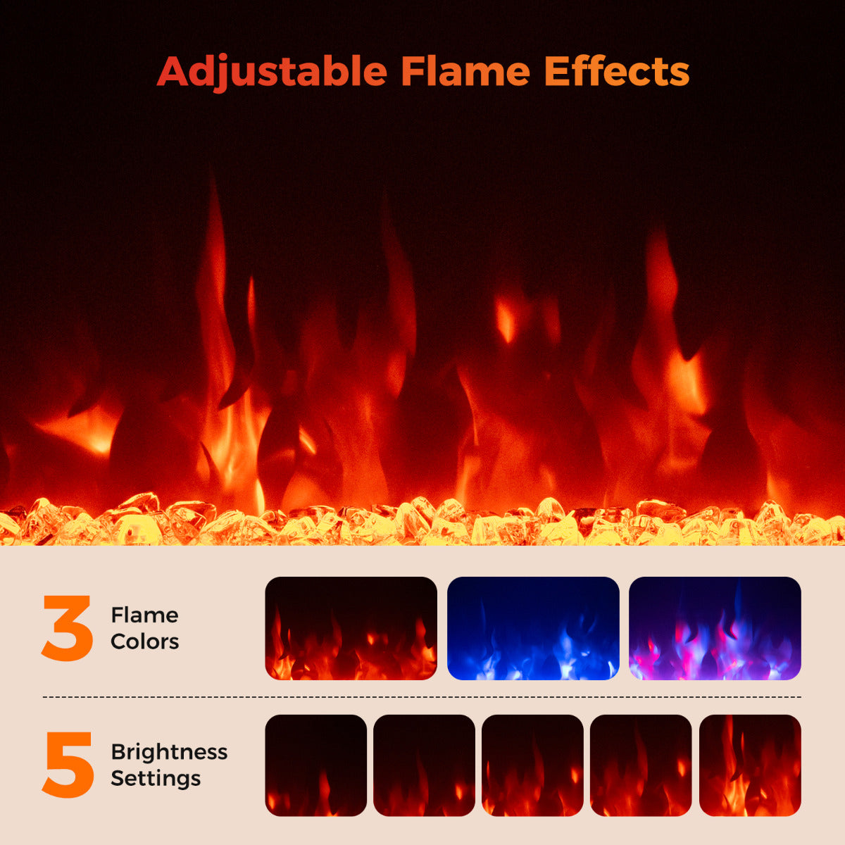 18" Electric Fireplace Insert 750W/1500W Fireplace Heater