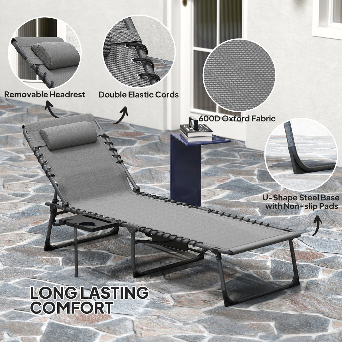 Outsunny Five-Position Reclining Sun Lounger in Grey