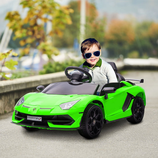 سيارة كهربائية للأطفال HOMCOM Lamborghini مرخصة 12 فولت مع أبواب فراشة، جهاز تحكم عن بعد، موسيقى، بوق، نظام تعليق - أخضر