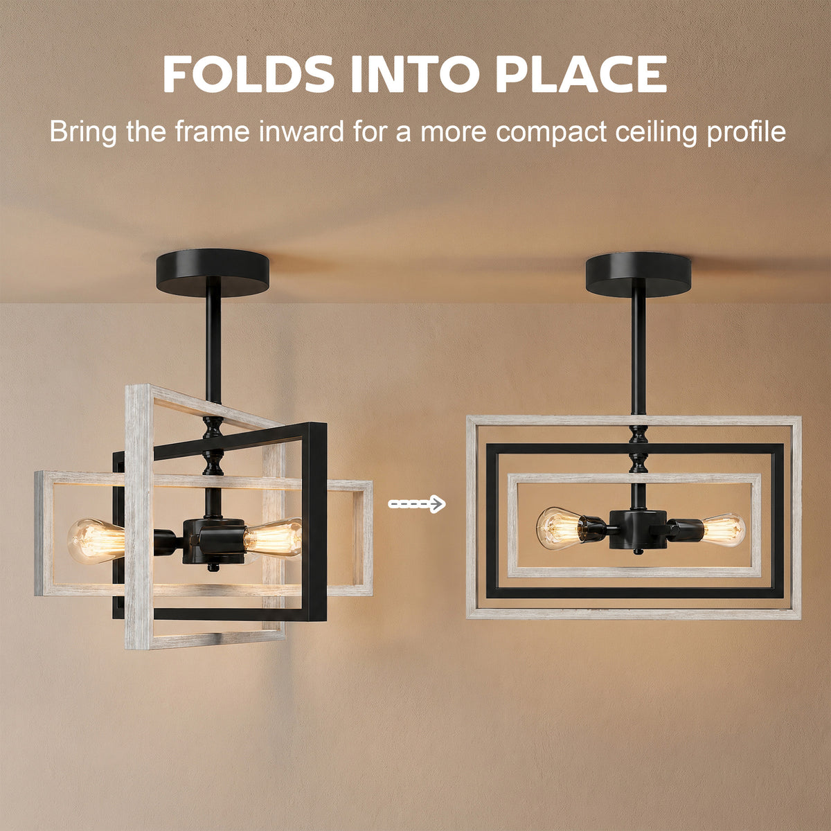 HOMCOM Ceiling Light Fixtures, Industrial Ceiling Lighting with Wood Frame, Bulbs Not Included, Black