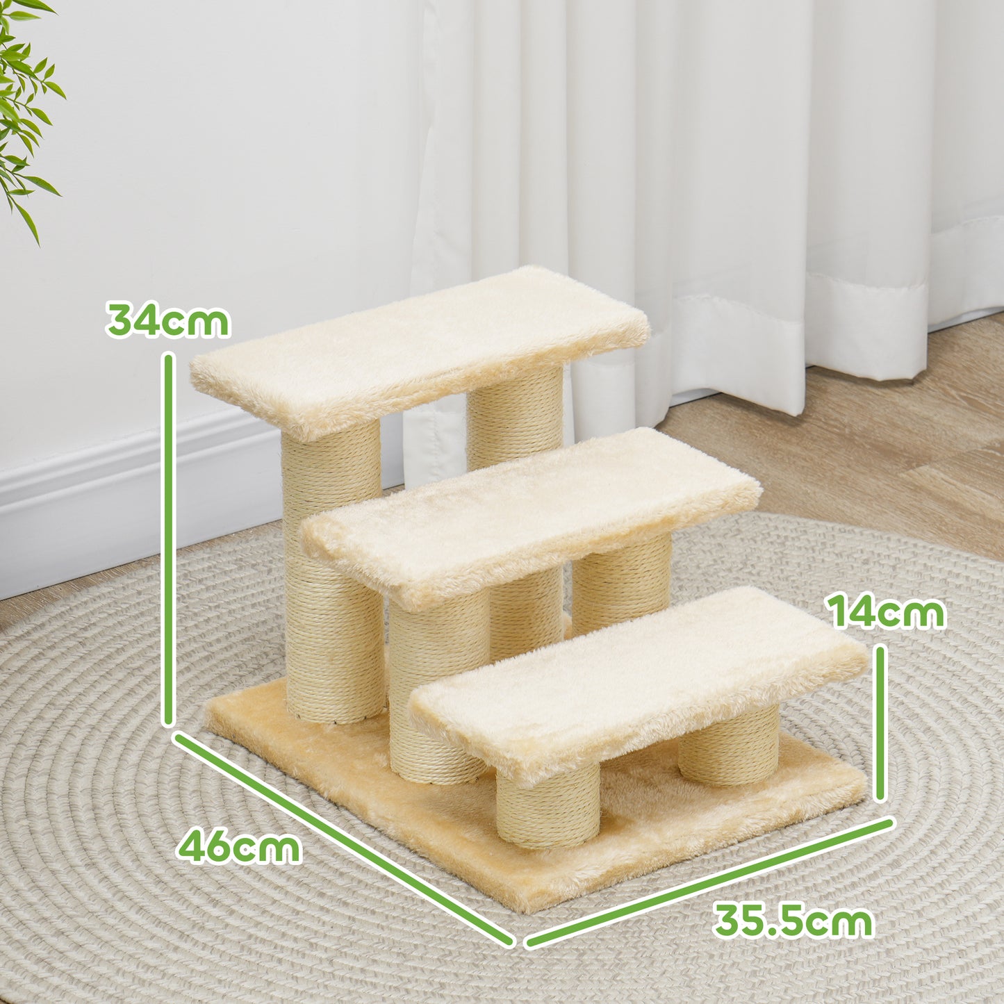 PawHut Pet Stairs 3-step Pet Ladder Cat dog Stairs Climb Ladder Cat Tree, Beige
