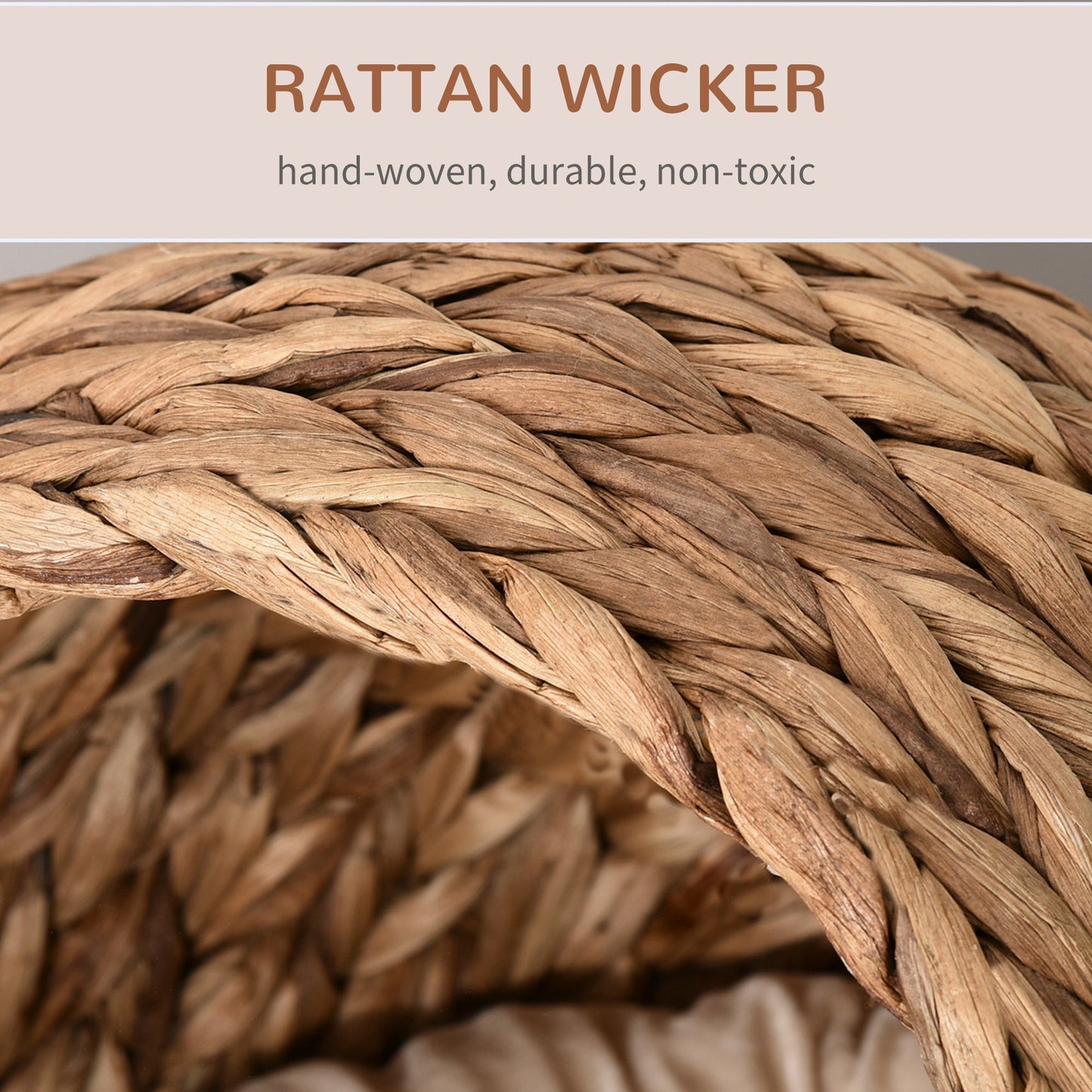 PawHut Wicker Cat Bed, Raised Rattan Cat Basket with Cylindrical Base, Soft Washable Cushion, 40 x 37 x 51 cm - Brown