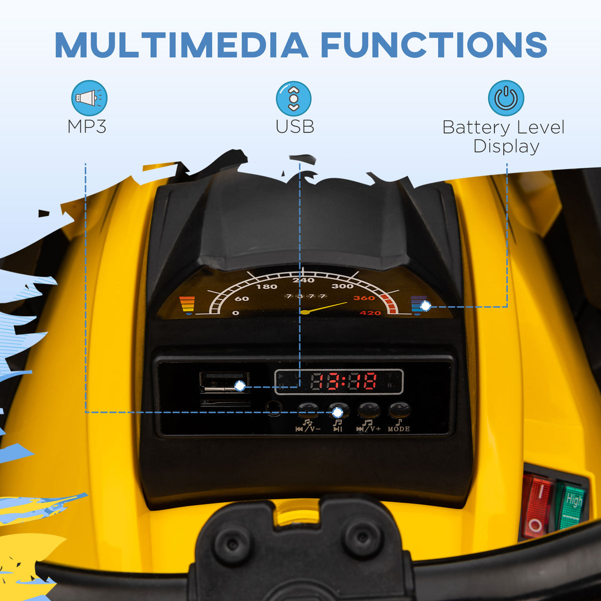 HOMCOM 12V Quad Bike ATV with LED Lights in Yellow