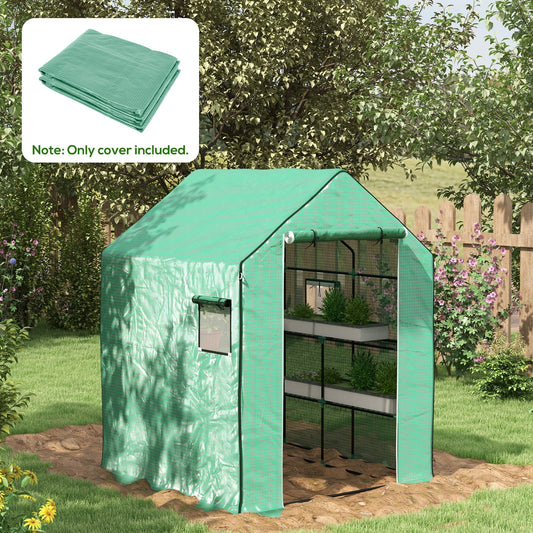 غطاء بديل لبيت زراعي Outsunny Walk-in PE Hot House بغطاء باب ونوافذ قابلة للطي، 140 × 143 × 190 سم، أخضر