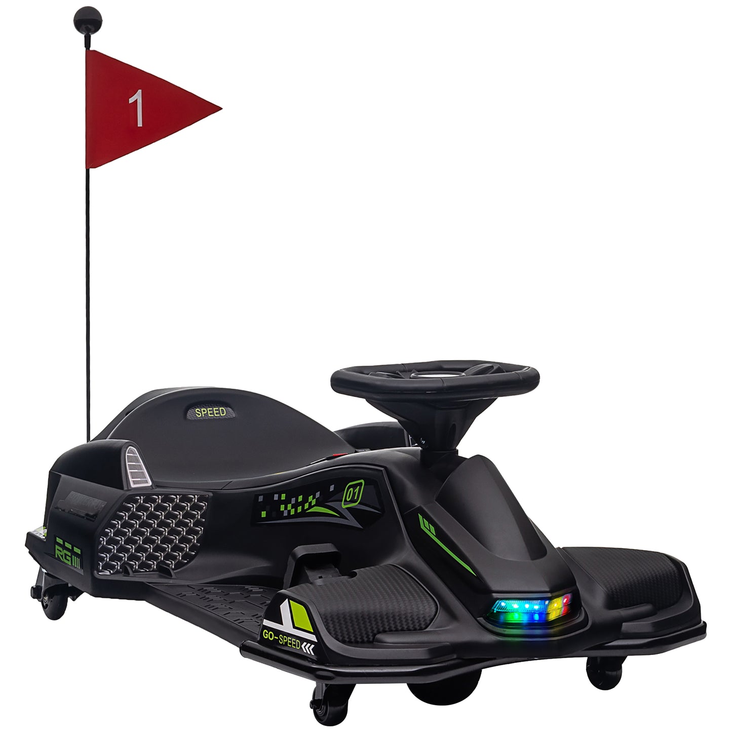HOMCOM 12V Kids Electric Go Kart with Music, LED Lights, Slow Start, Black