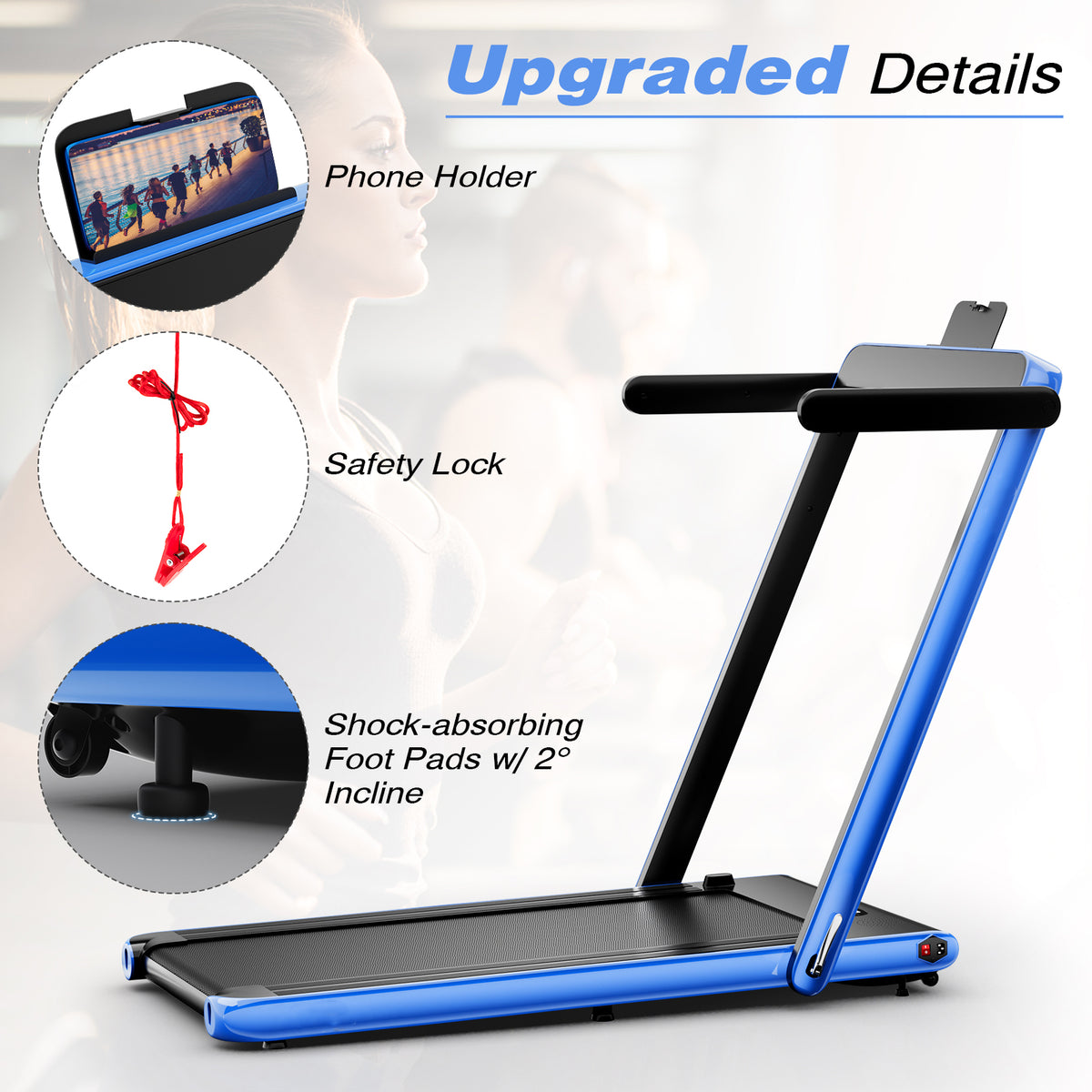 Close up of the treadmill's phone holder and safety lock