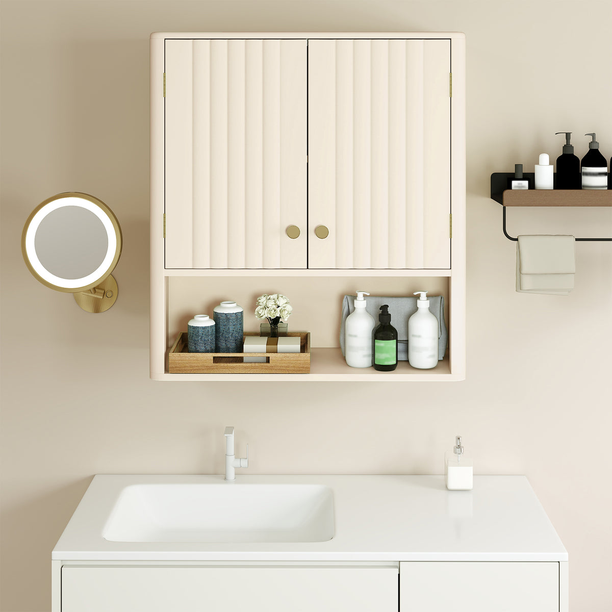 2-Piece Bathroom Cabinet Set with Fluted Doors, Corner & Wall Cabinet