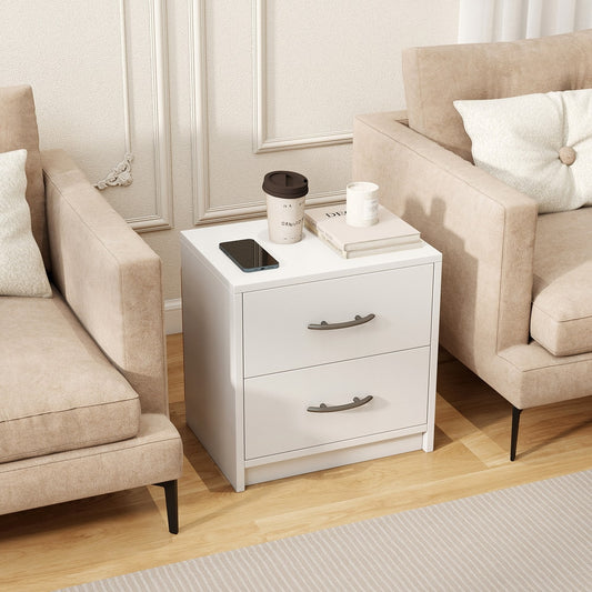 White bedside table with two drawers, a simple and modern design for any room
