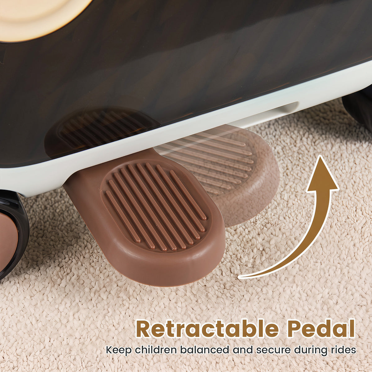 2-in-1 Ride-on Luggage for with Retractable Pedal and Strap for Ages 2+ Kids-Brown