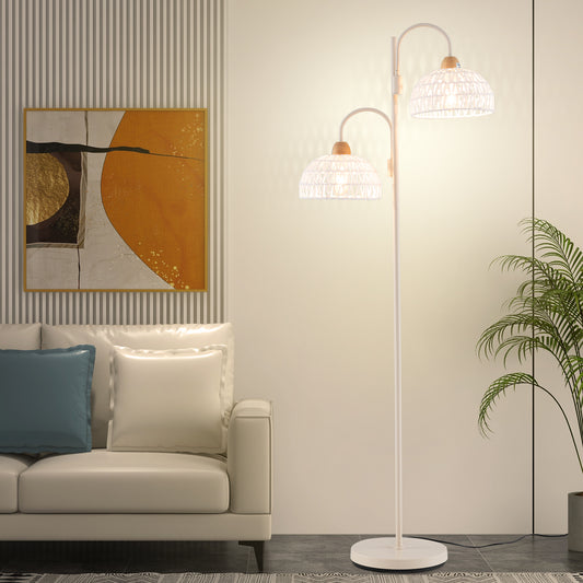 The floor lamp standing in a modern living room next to a white sofa