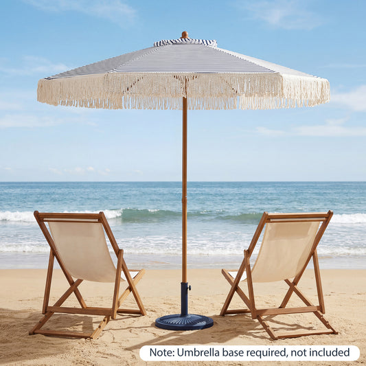 200cm Patio Umbrella with Fringe and Sun-Protective Polyester Canopy for Beach Backyard-Blue