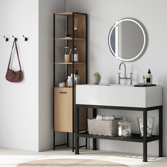 HOMCOM Tall Bathroom Cabinet in a Natural Wood Finish