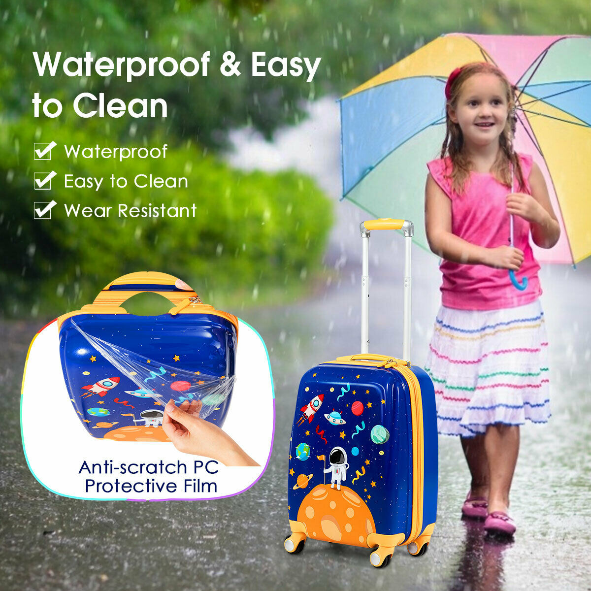 ABS Kids Backpack Luggage Set Children Suitcase Travel Schoo-Navy