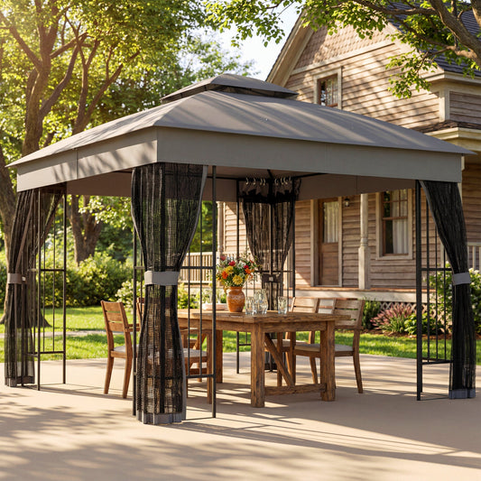 مظلة حديقة خارجية من Outsunny بمقاس 3 × 3 متر مع أرفف عمودية، جناح فناء دائم بسقف مزدوج UPF50+، رمادي