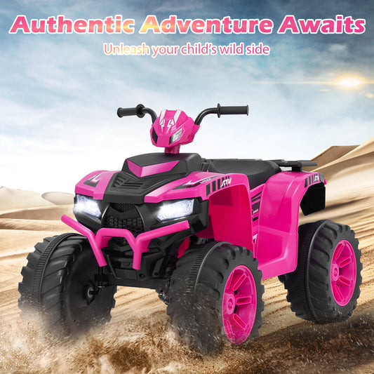 24V Ride-On ATV Toy Car, pink kids electric quad bike driving through a sandy landscape