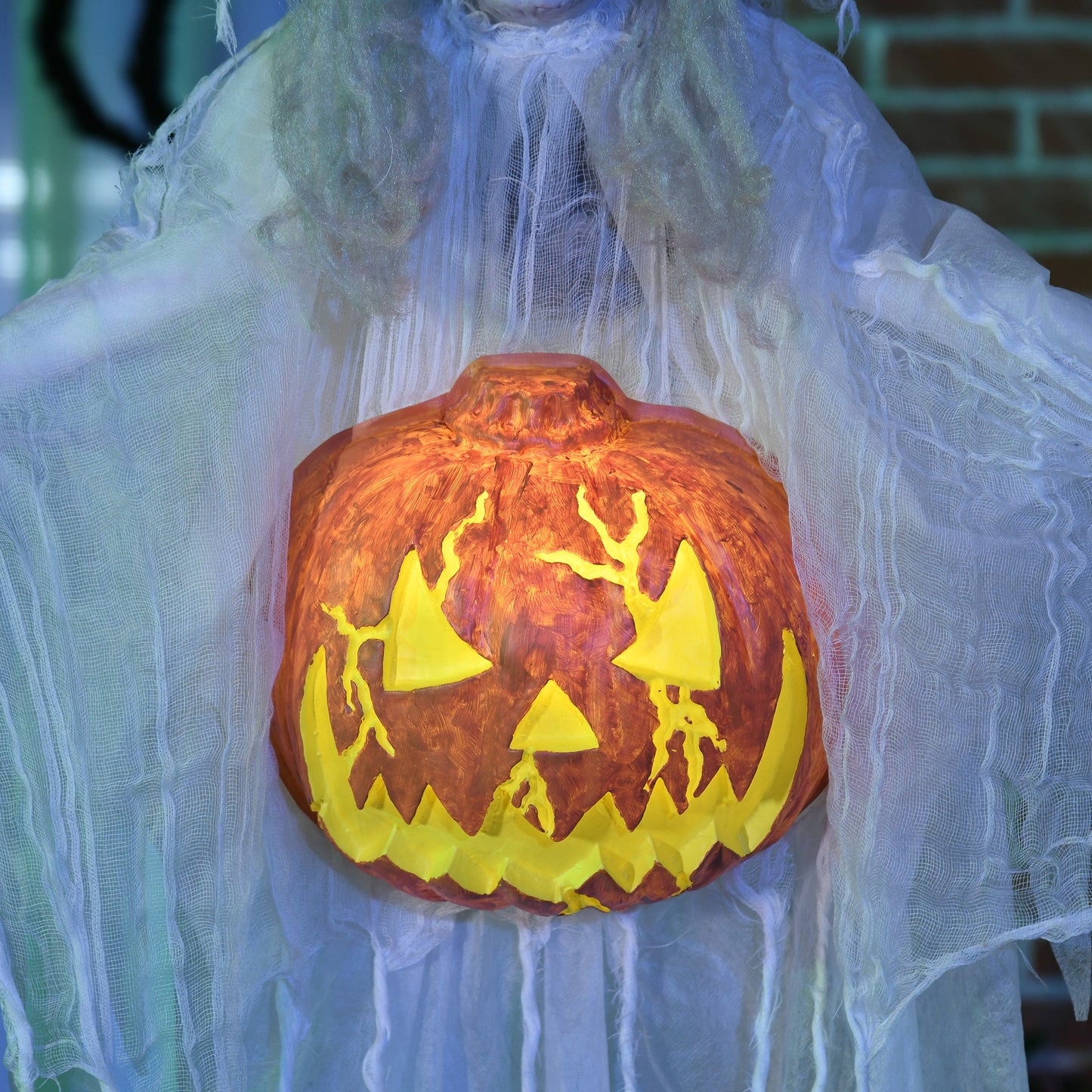 HOMCOM 6ft Outdoor Halloween Decoration Witch with Pumpkin, Hanging Skeleton Witch Prop Life Size with Sound and Motion Activated, Light Up Eyes, Laughing Sound, Posable Arms, White