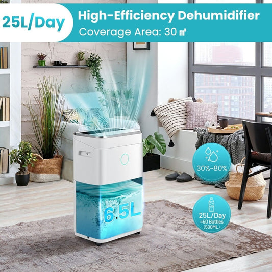 Dehumidifier in a room collecting water into its 6.5L tank