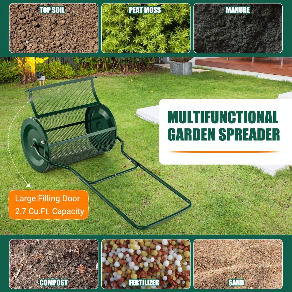 27 Inch Compost Spreader with Upgrade U-shaped Handle in Green