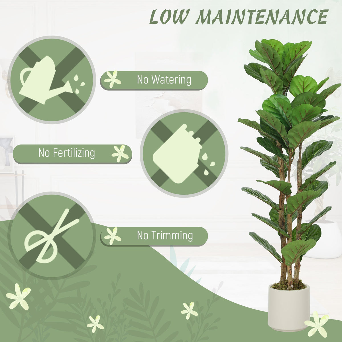 HOMCOM 120cm Artificial Fiddle Leaf Fig Tree - Green