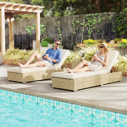 Outsunny Rattan Sun Loungers Set of 2 in Beige