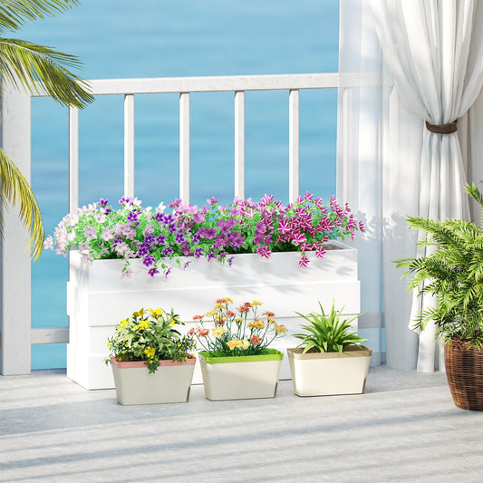 Outsunny طقم من 3 أصص زرع ذاتية الري للاستخدام الخارجي، أوعية زرع مستطيلة للحديقة مقاس 27 سم مع نافذة مرئية لمستوى الماء، أصص زهور بلاستيكية للحديقة الداخلية والخارجية والشرفات وعتبات النوافذ