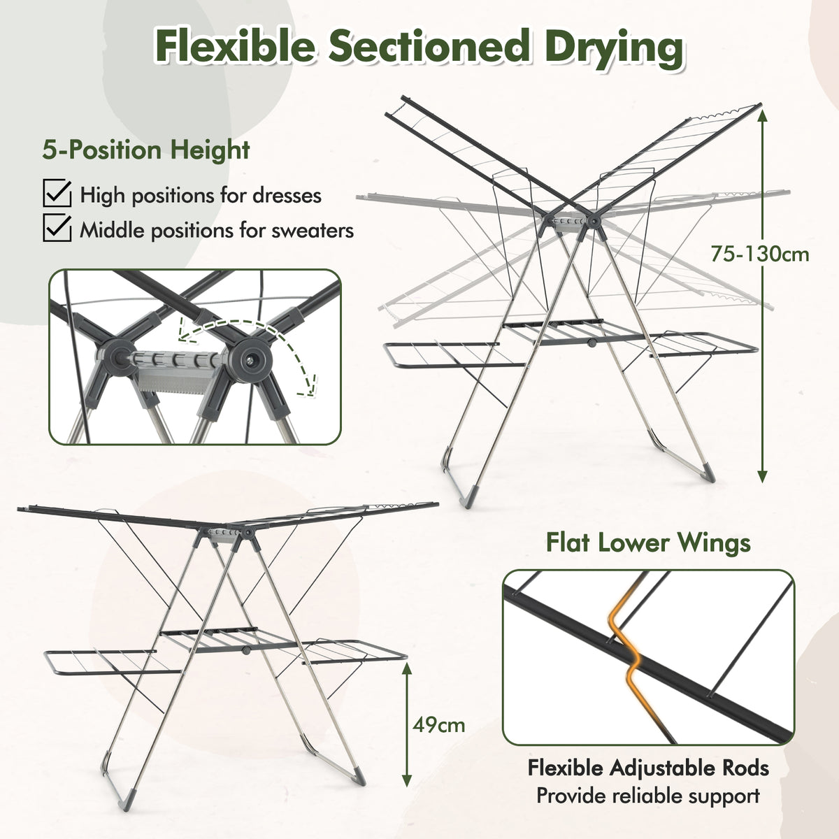 2-Tier Foldable Clothing Laundry Rack with 33 Drying Rails