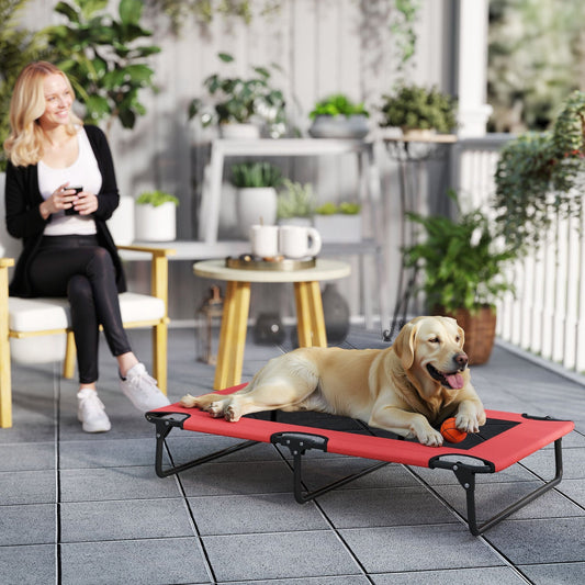 PawHut Portable Raised Dog Bed, Elevated Pet Cot with Breathable Mesh for Indoor Outdoor, for Large Dogs, Red