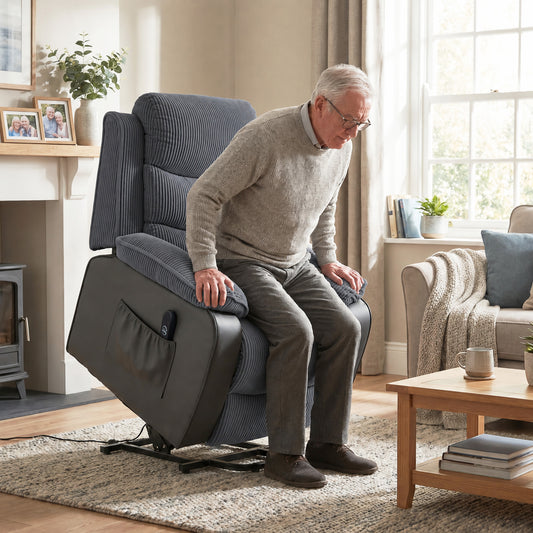 HOMCOM Riser Recliner Chair for Elderly, Electric Power Lift Recliner Armchair, Corduroy PU Leather Patchwork, Dark Grey