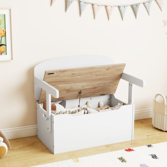 The toy storage box with lid open showing a large storage space inside