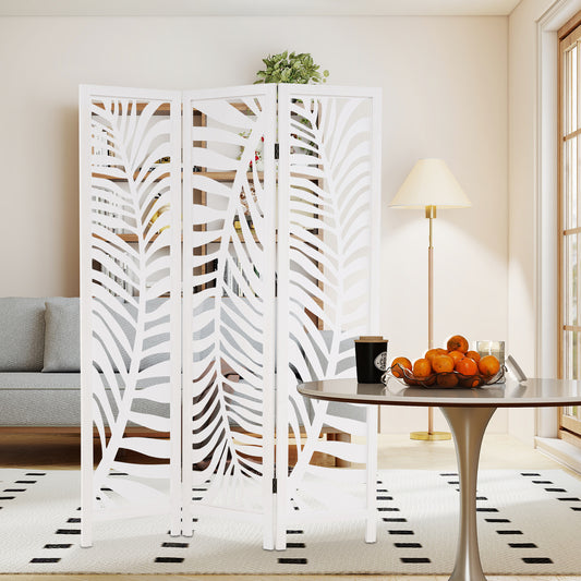 The room divider standing in a bright living room behind a small table with fruit