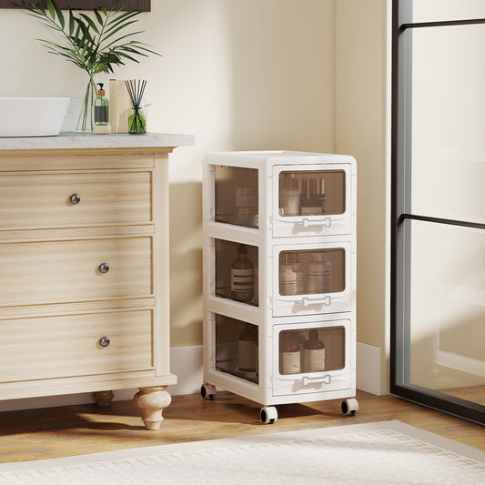 The storage chest placed in a bathroom next to a wooden vanity unit