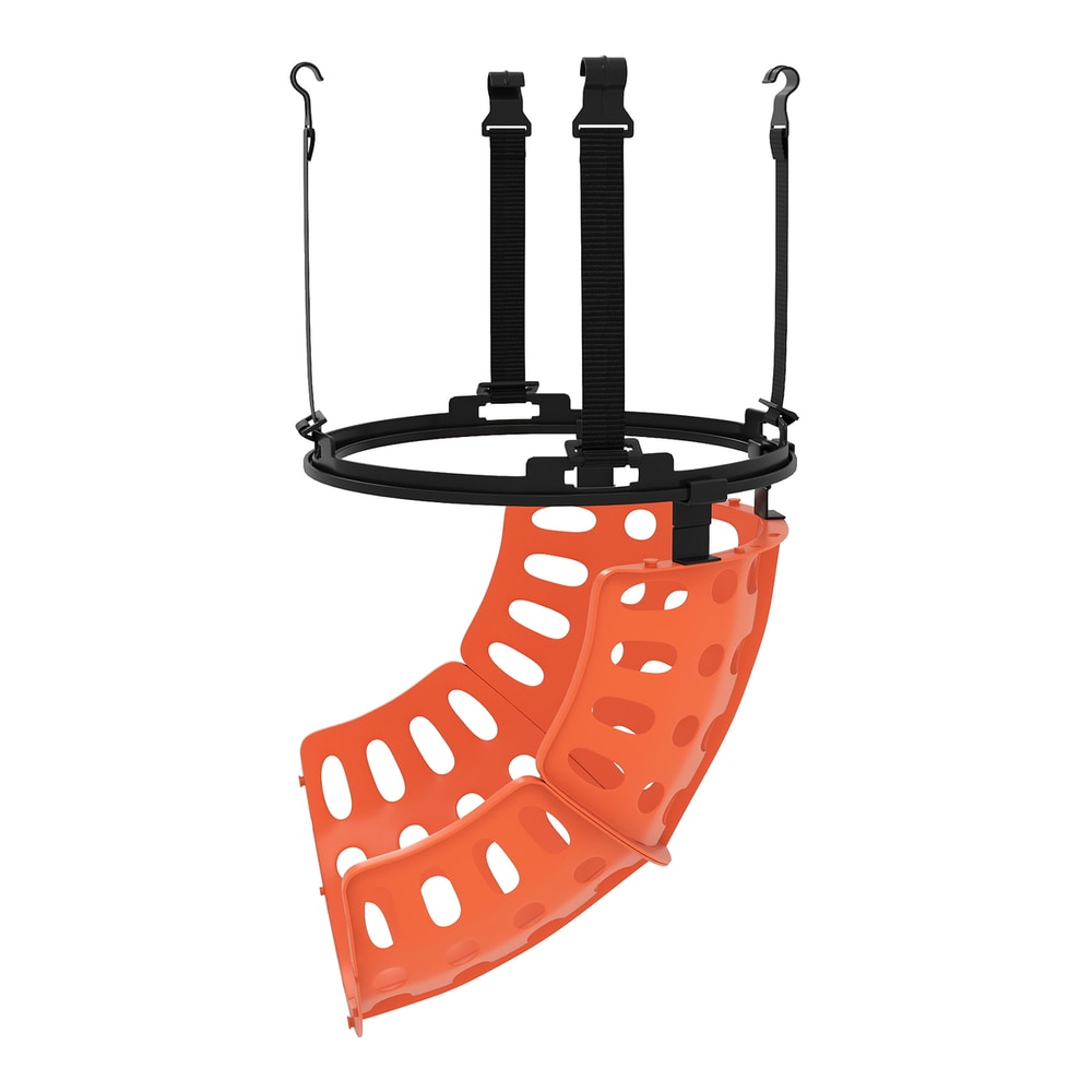 The basketball rebounder from below, showing the attachment straps